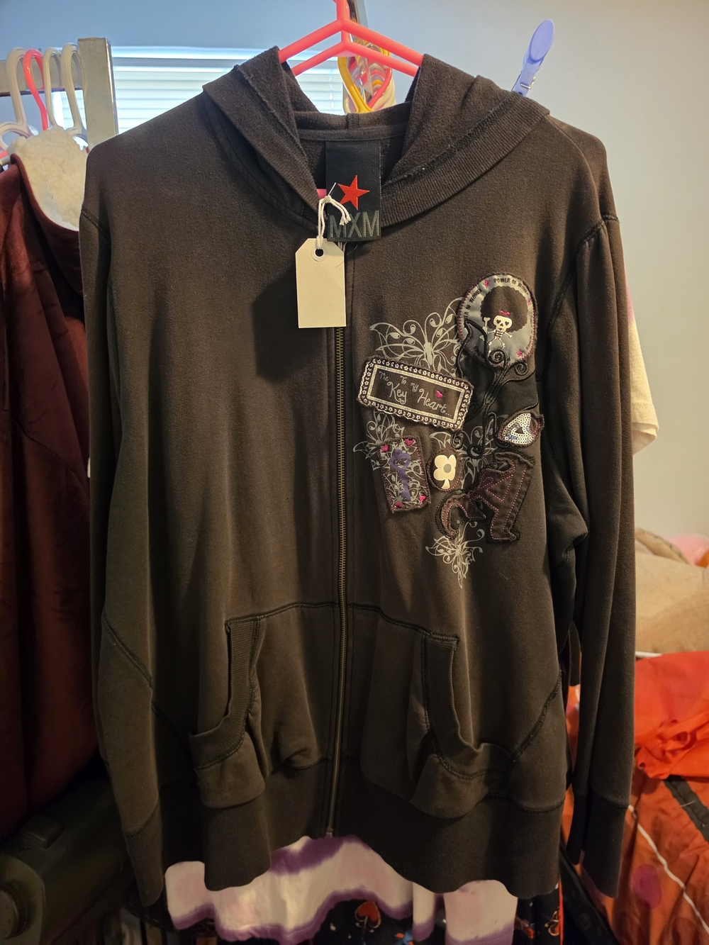 MXM Black Zip Hoodie with Embroidered Patches